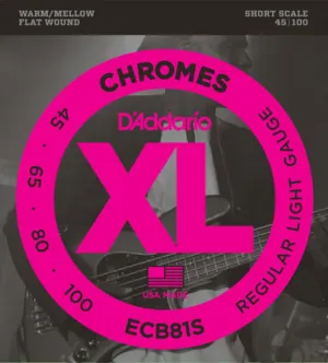 D'Addario Chromes, Light, Short Scale, 45-100 Bass Guitar Strings ECB81S