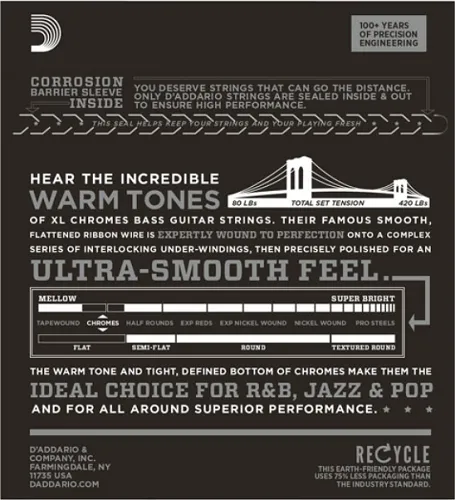 D'Addario Chromes, Light, Short Scale, 45-100 Bass Guitar Strings ECB81S