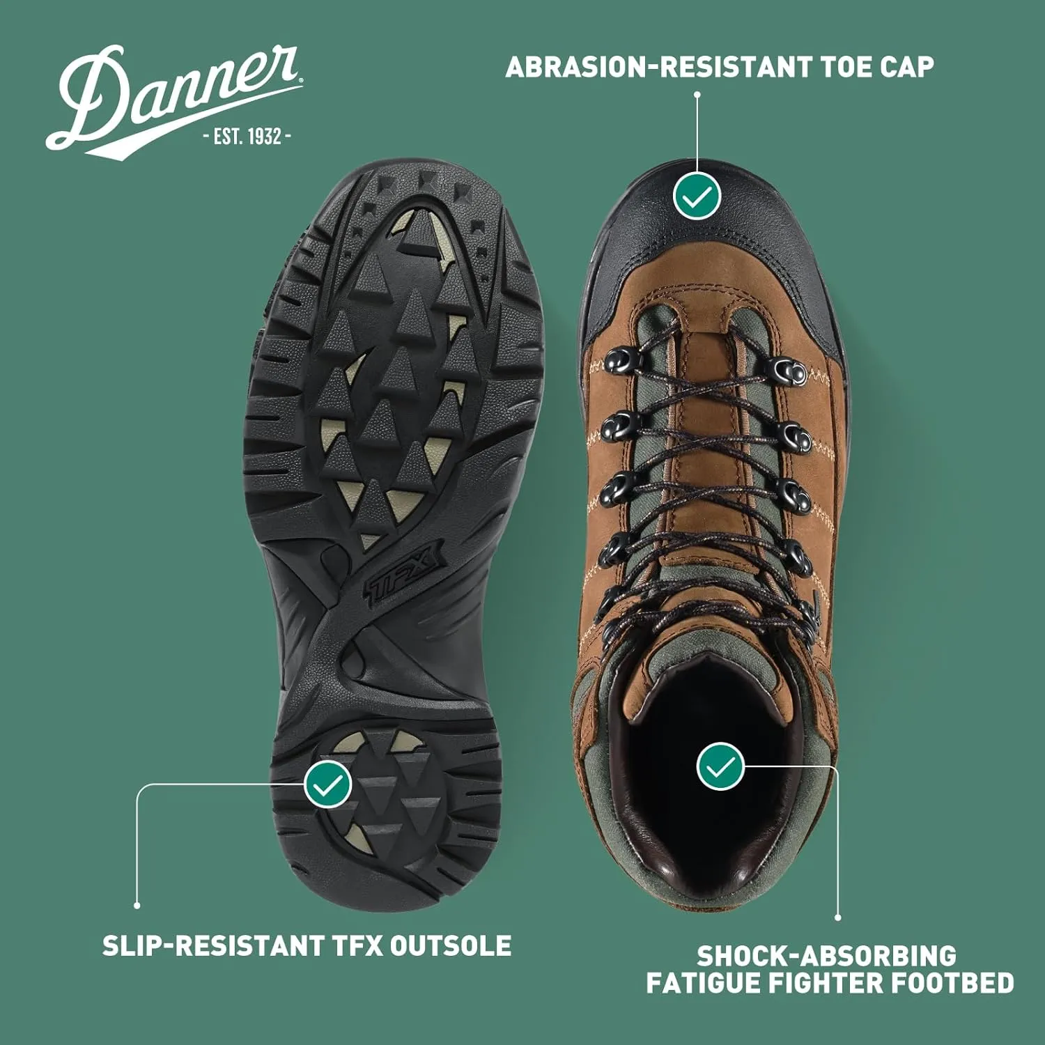 Danner 453 5.5" Waterproof Hiking Boots for Men - Nubuck Leather Upper with Breathable Gore-Tex Lining, Toe Cap, and TFX Traction Outsole