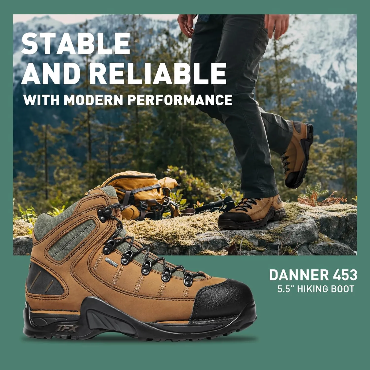 Danner 453 5.5" Waterproof Hiking Boots for Men - Nubuck Leather Upper with Breathable Gore-Tex Lining, Toe Cap, and TFX Traction Outsole