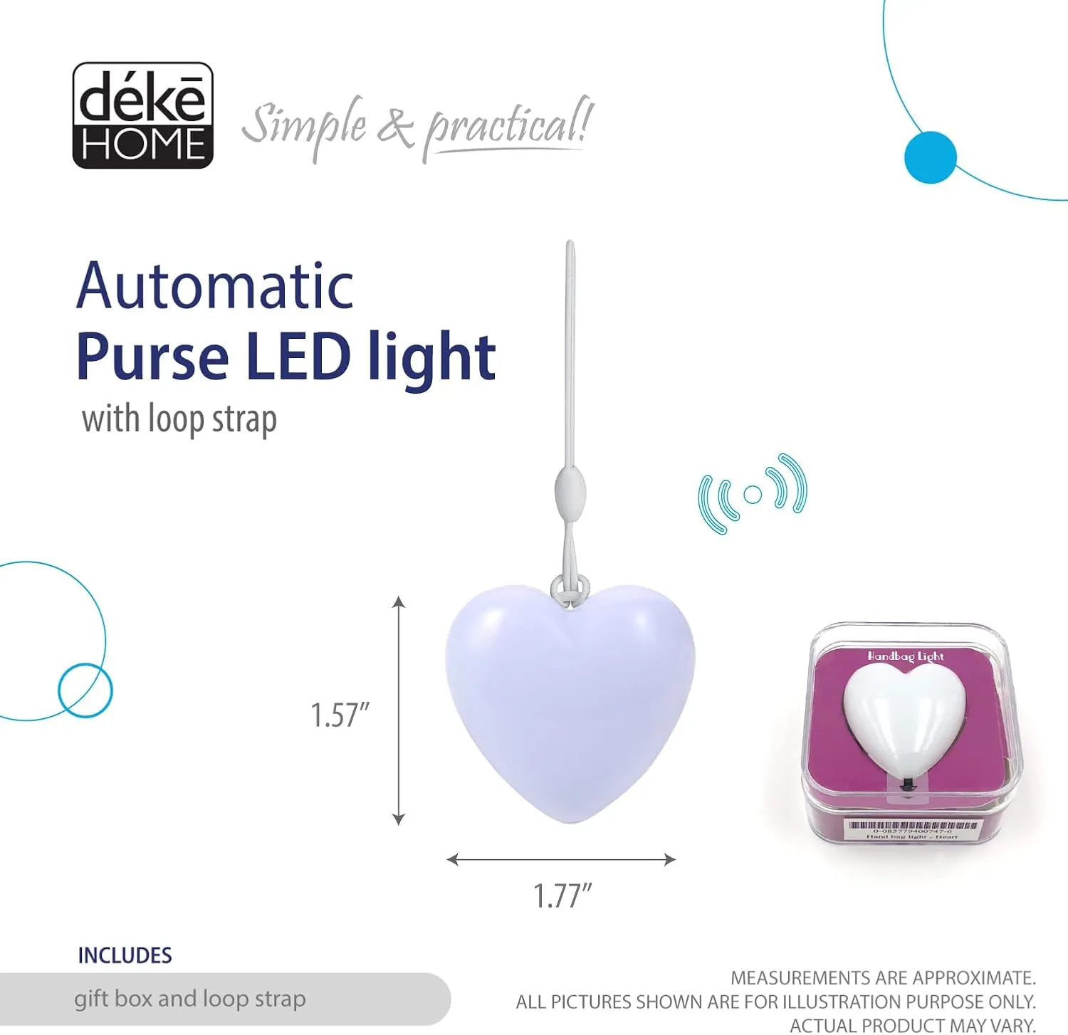 Deke Home - Heart Form Handbag Light With Motion Sensor, Automatic On/Off Night Light for Purse, Backpack Organizer and Accessories