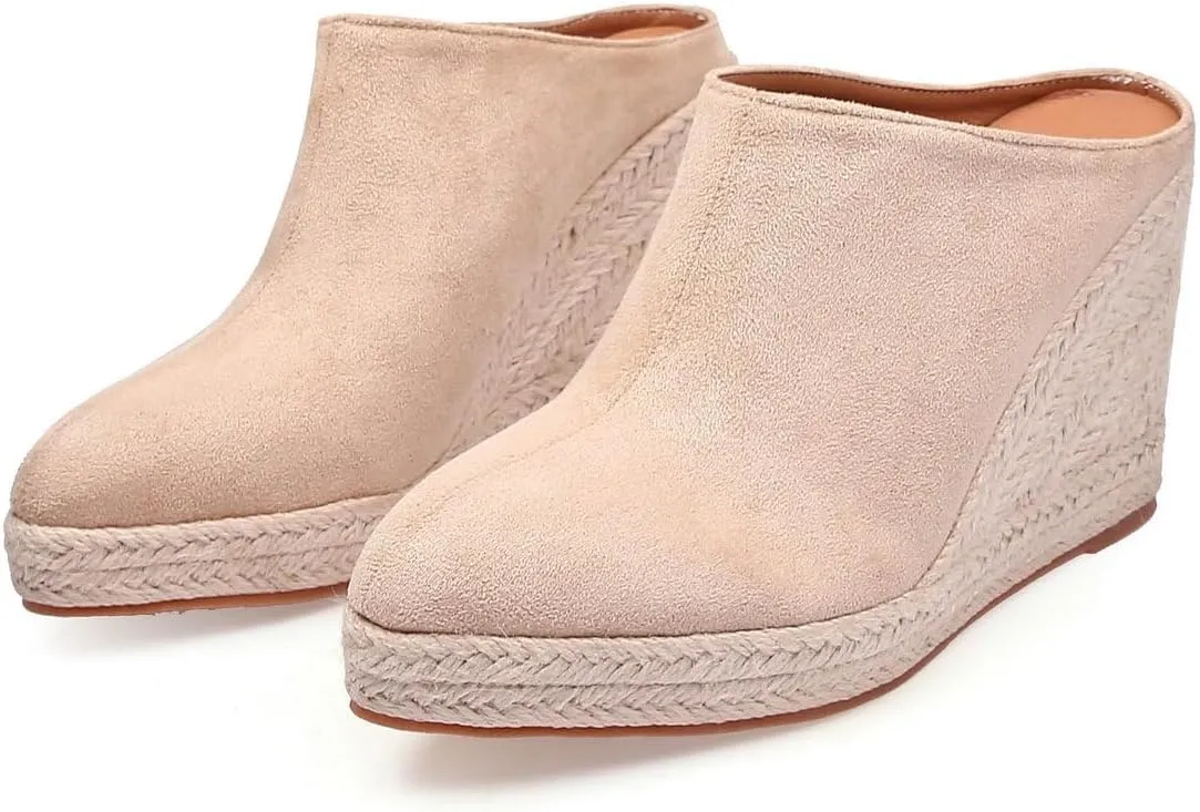 DINTAHA Closed Toe Wedges For Women,Pointed Toe Platform Wedge Mules,Espadrille Sandals For Women-Choose Half Size Larger