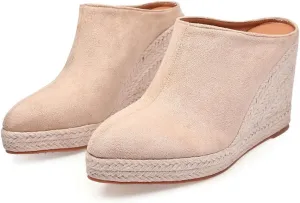 DINTAHA Closed Toe Wedges For Women,Pointed Toe Platform Wedge Mules,Espadrille Sandals For Women-Choose Half Size Larger