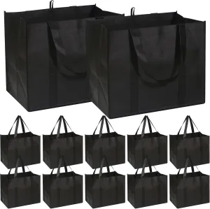 DIOMMELL 12 Pack Reusable Grocery Bags Large Foldable Heavy Duty Shopping Tote Produce Bag with Reinforced Handles for Groceries Clothes Vegetables Fruit, Black