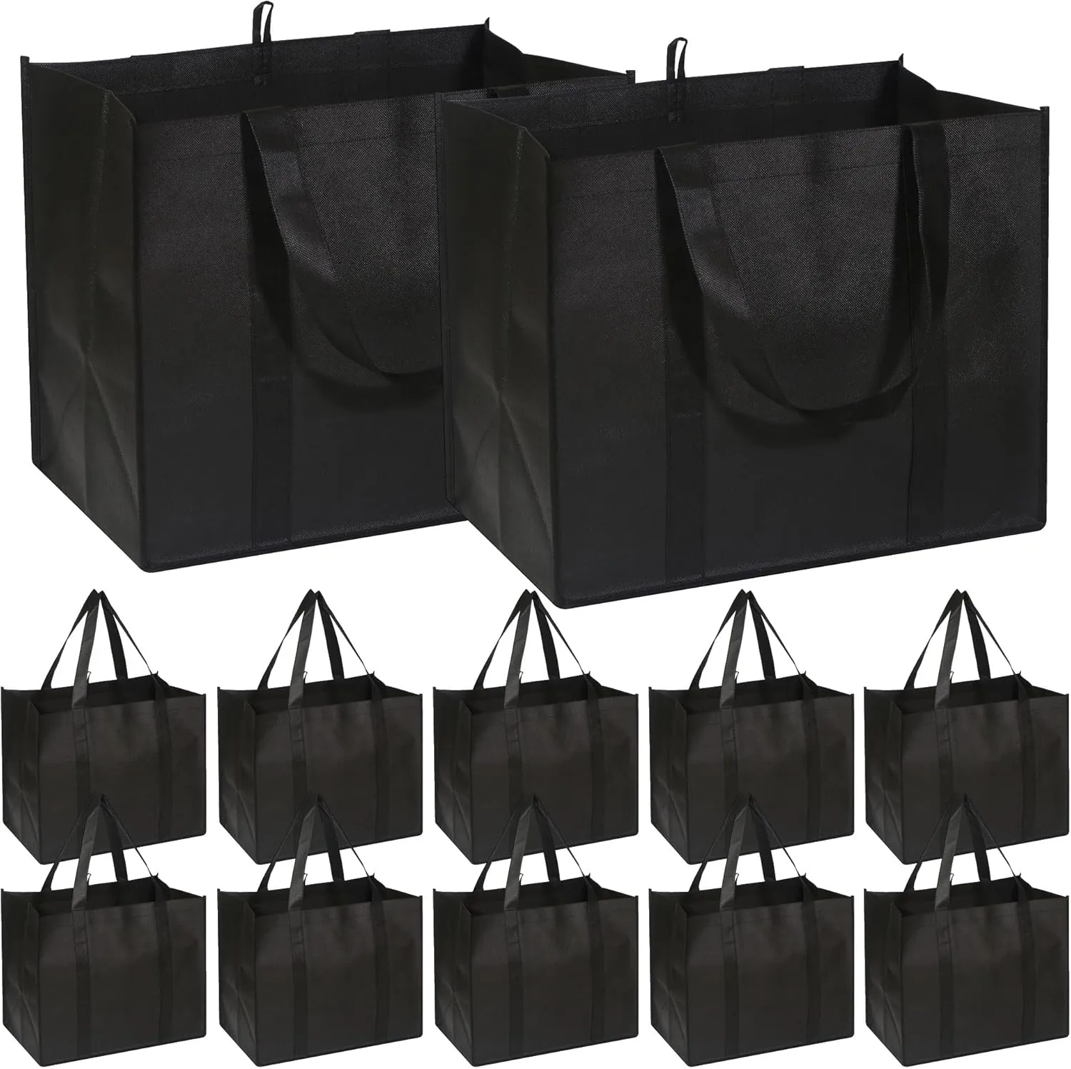 DIOMMELL 12 Pack Reusable Grocery Bags Large Foldable Heavy Duty Shopping Tote Produce Bag with Reinforced Handles for Groceries Clothes Vegetables Fruit, Black