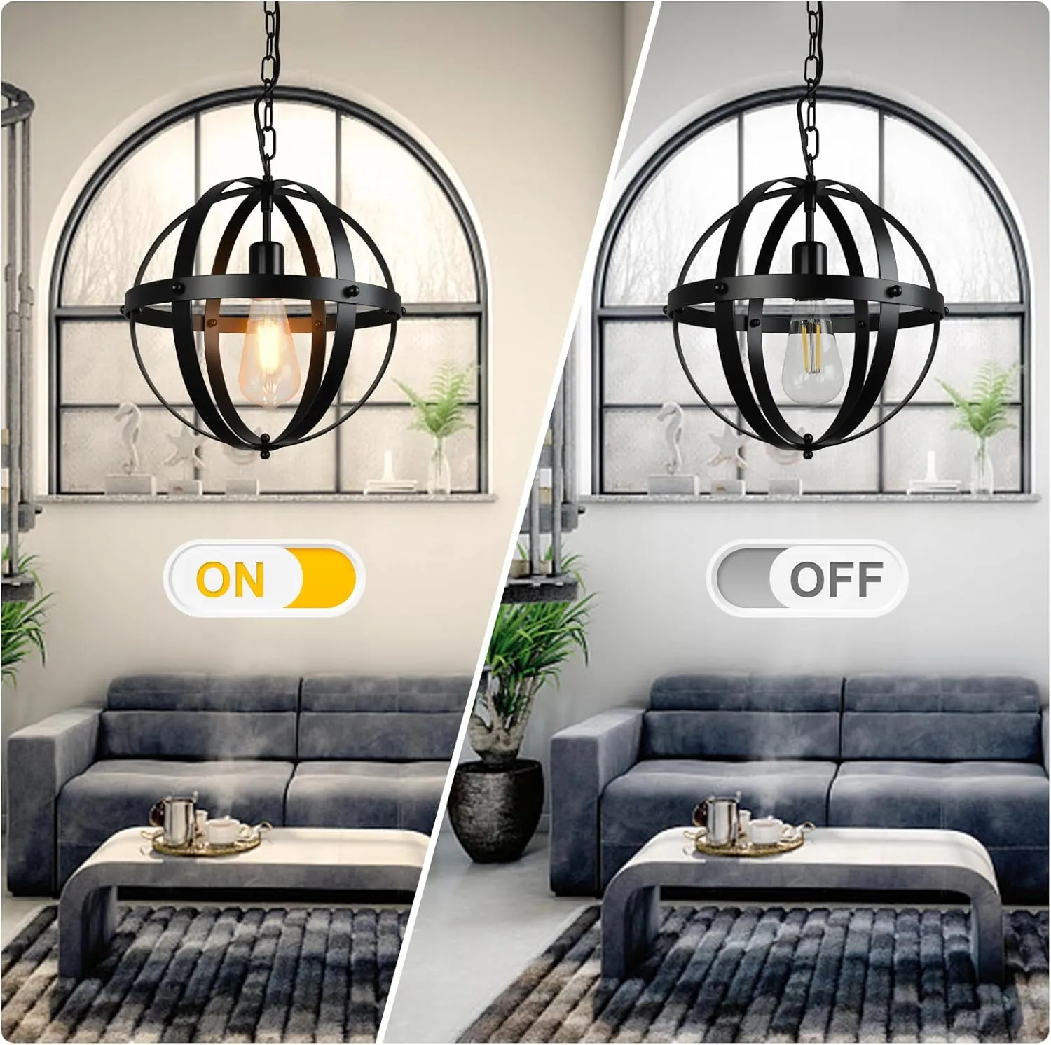 DLLT Vintage Globe Pendant Hanging Light, Matte Black, 1-Light, E26 Base, Ideal for Dining Room, Kitchen Island, Living Room, Home Office