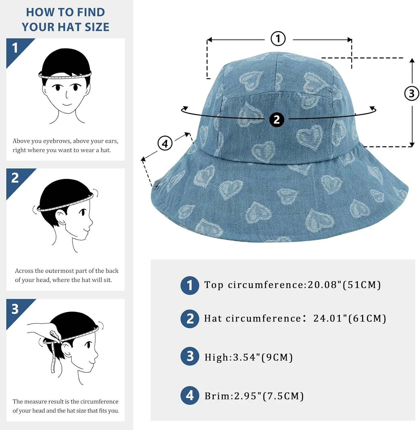 DOCILA Demin Bucket Hats for Women Men Blue Jean Western Fisherman Hats Packable Cowboy Style Outdoor Sun Hats