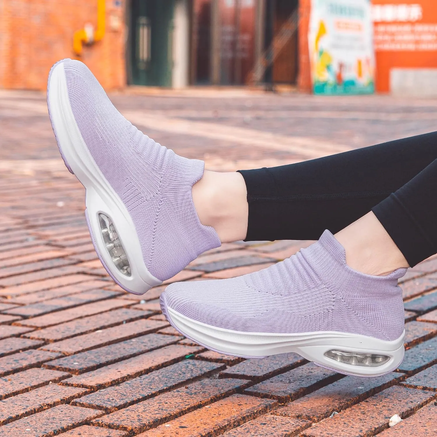 DOUSSPRT Womens Walking Shoes Sock Casual Ladies Fashion Sneakers Comfortable Slip On Air Cushion Platform