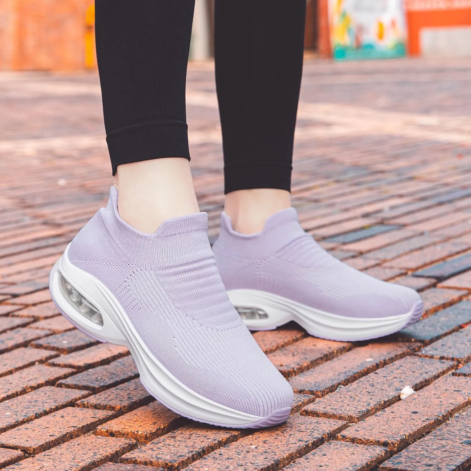 DOUSSPRT Womens Walking Shoes Sock Casual Ladies Fashion Sneakers Comfortable Slip On Air Cushion Platform