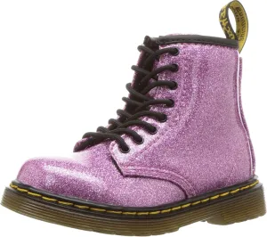 Dr. Martens Kid's Collection 1460 Patent Glitter Toddler Brooklee Boot (Toddler) - Boots for Kids Dark Pink Coated Glitter 7 UK (US 8 Toddler) M