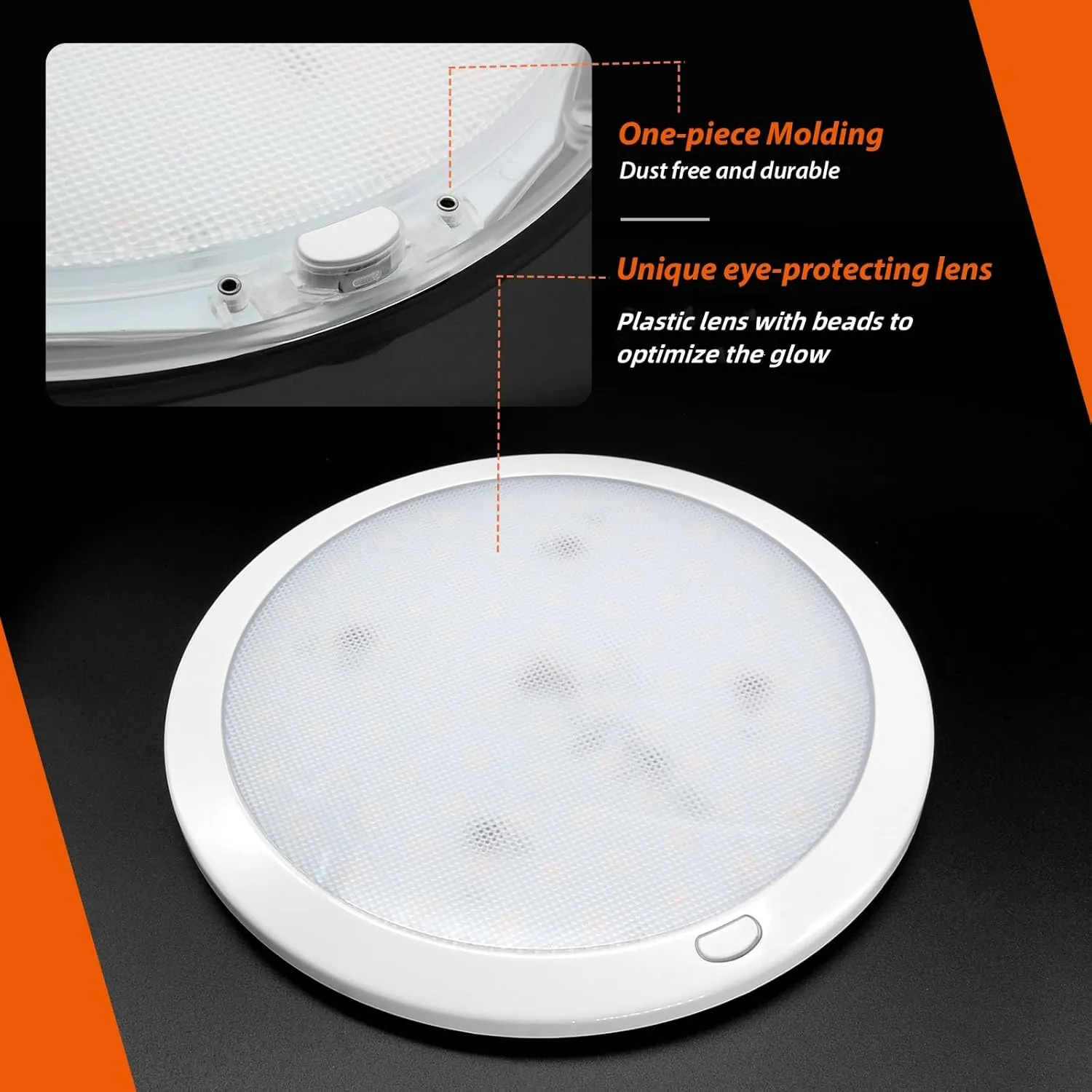Dream lighting 12v Ceiling Light for RV Boat Interior 8.5inch LED Round Ceiling Mount Light Fixture with Dimmer Switch 3000K White and Blue Lighting 14.3W 750lumens - 1 Light