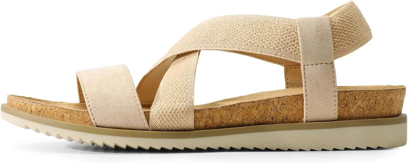 DREAM PAIRS Women's Comfortable Low Wedge Sandals, Open Toe Slip On Strappy Flat Sandals Light-weight Summer Shoes