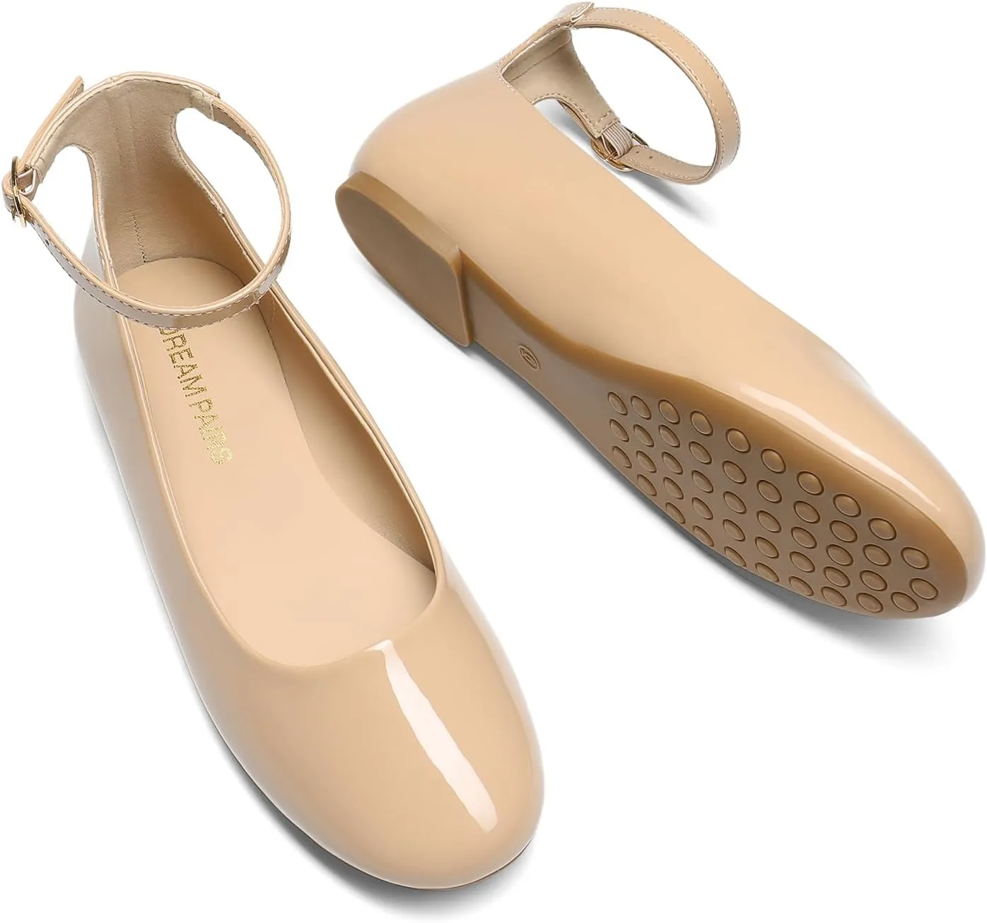 DREAM PAIRS Women's Dressy Ballet Flats Shoes Round Toe Comfortable Ankle Strap Patent Ballerina Flats Shoes