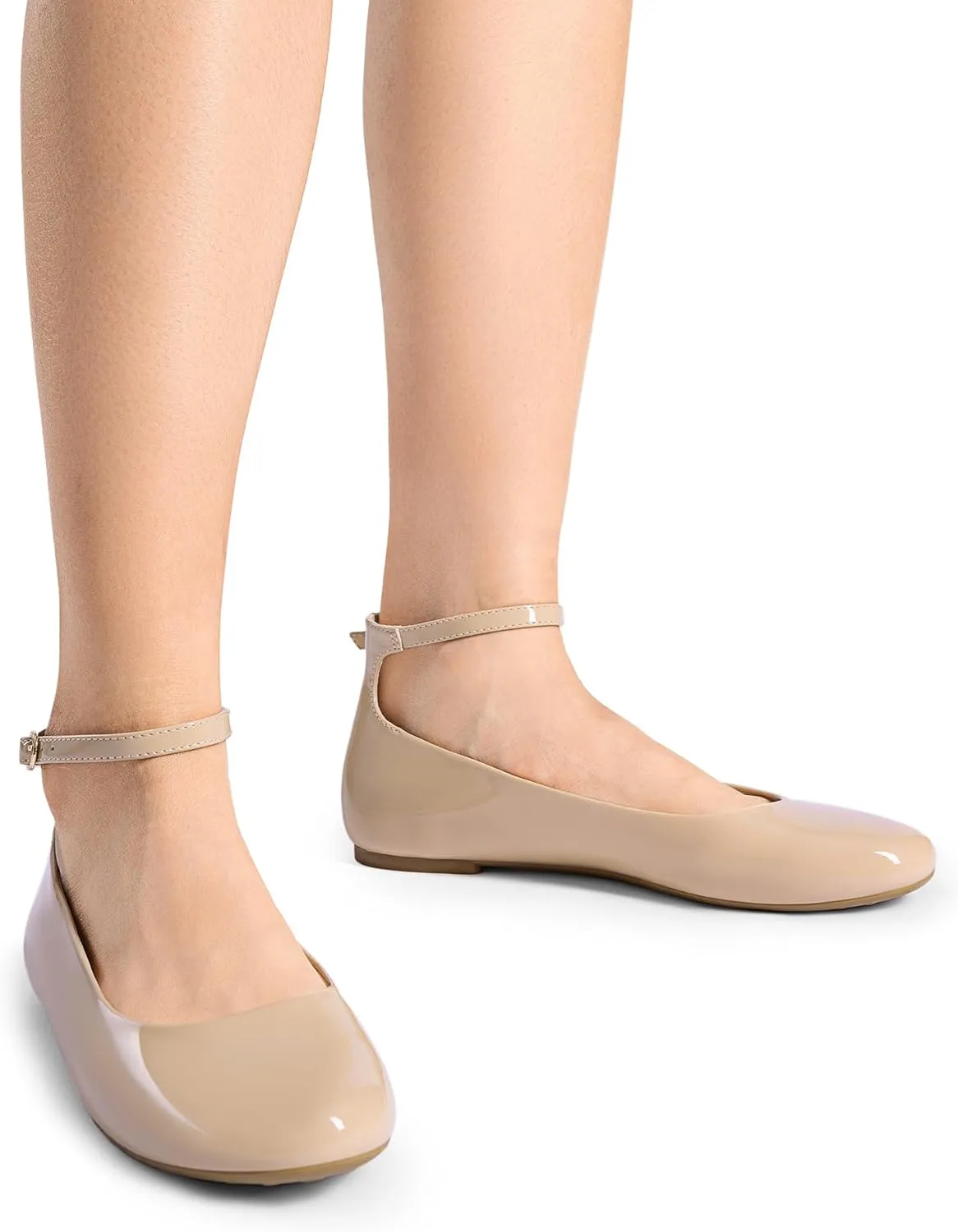 DREAM PAIRS Women's Dressy Ballet Flats Shoes Round Toe Comfortable Ankle Strap Patent Ballerina Flats Shoes