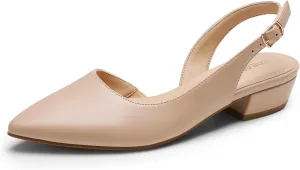DREAM PAIRS Womens Slingback Kitten Low Block Heels Closed Pointed Toe Ankle Strap Elegant Dressy Pumps Wedding Party Dress Shoes for Women