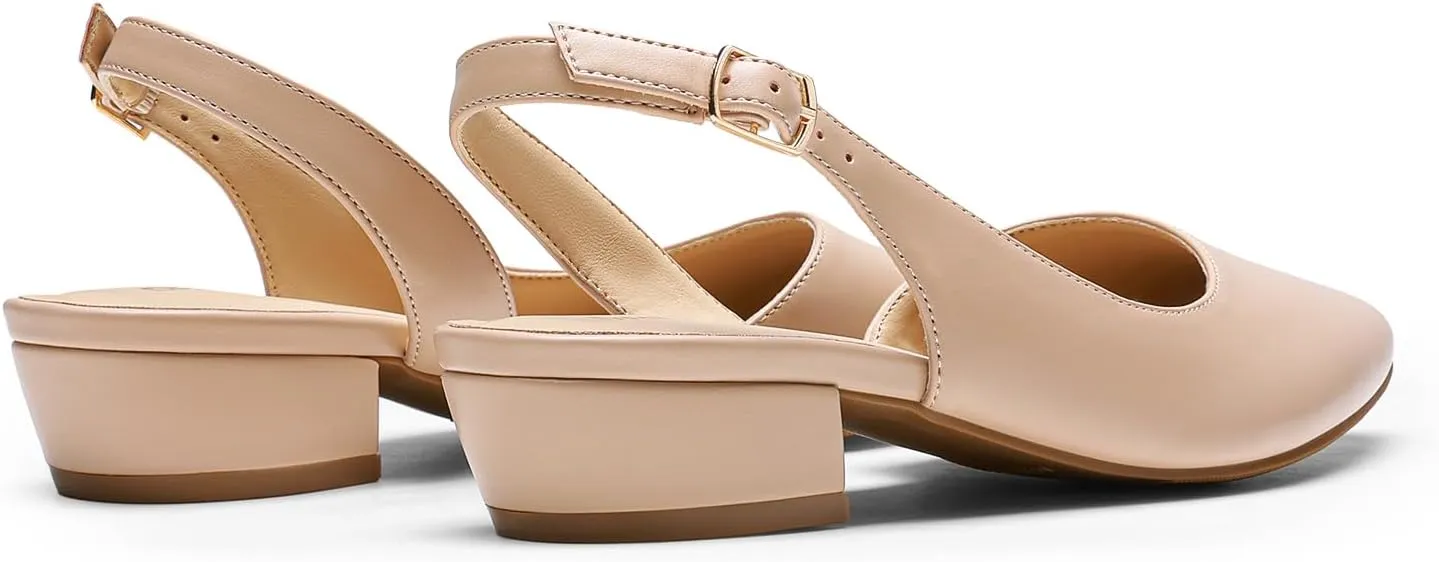 DREAM PAIRS Womens Slingback Kitten Low Block Heels Closed Pointed Toe Ankle Strap Elegant Dressy Pumps Wedding Party Dress Shoes for Women