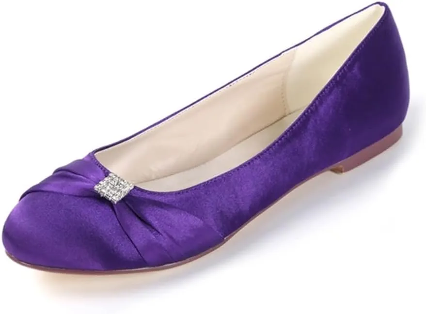 Dress First Wedding Shoes Rhinestone Flats for Women Bridal Shoes Rhinestone Flats Heel Round Toe Satin Elegant