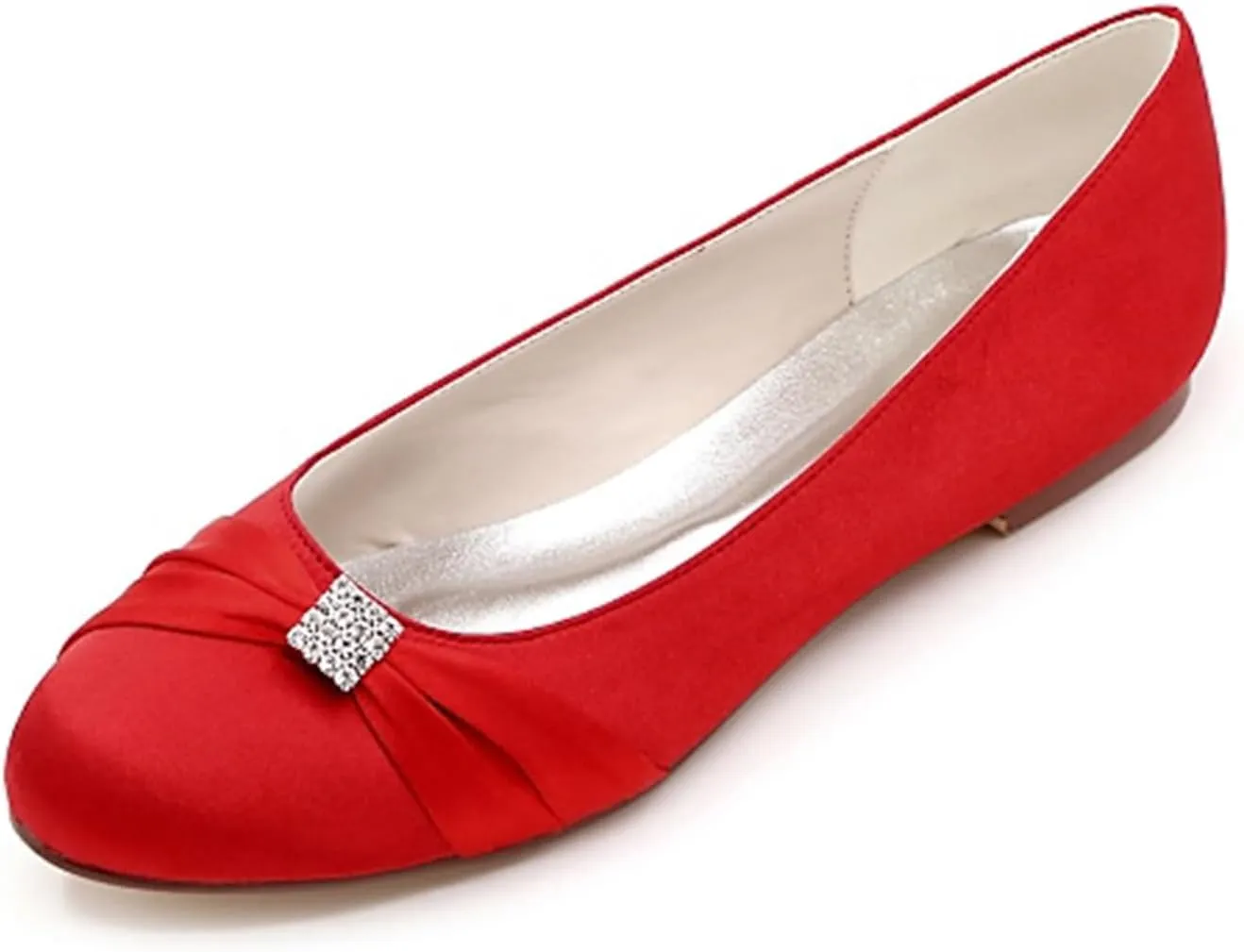 Dress First Wedding Shoes Rhinestone Flats for Women Bridal Shoes Rhinestone Flats Heel Round Toe Satin Elegant