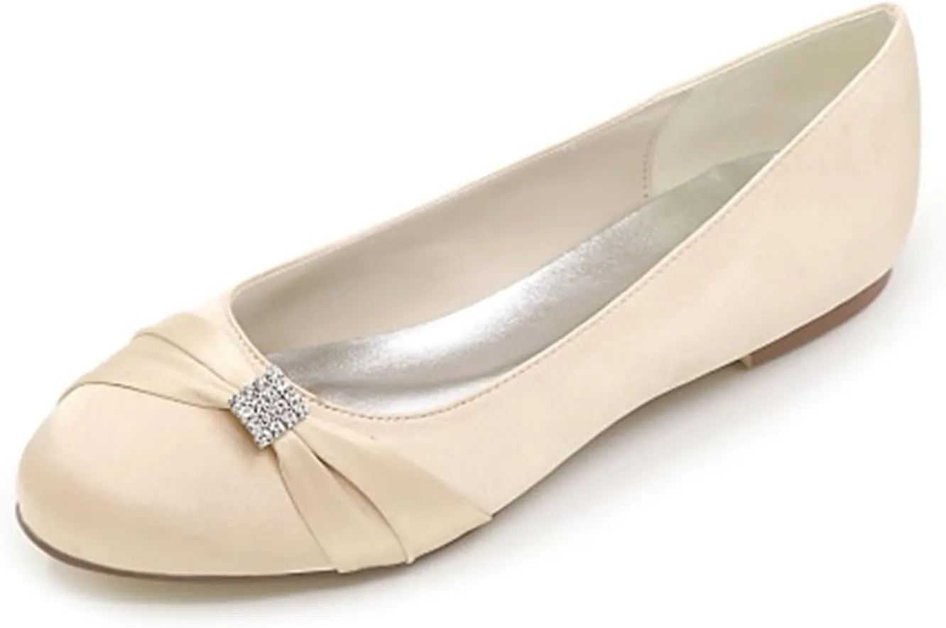 Dress First Wedding Shoes Rhinestone Flats for Women Bridal Shoes Rhinestone Flats Heel Round Toe Satin Elegant