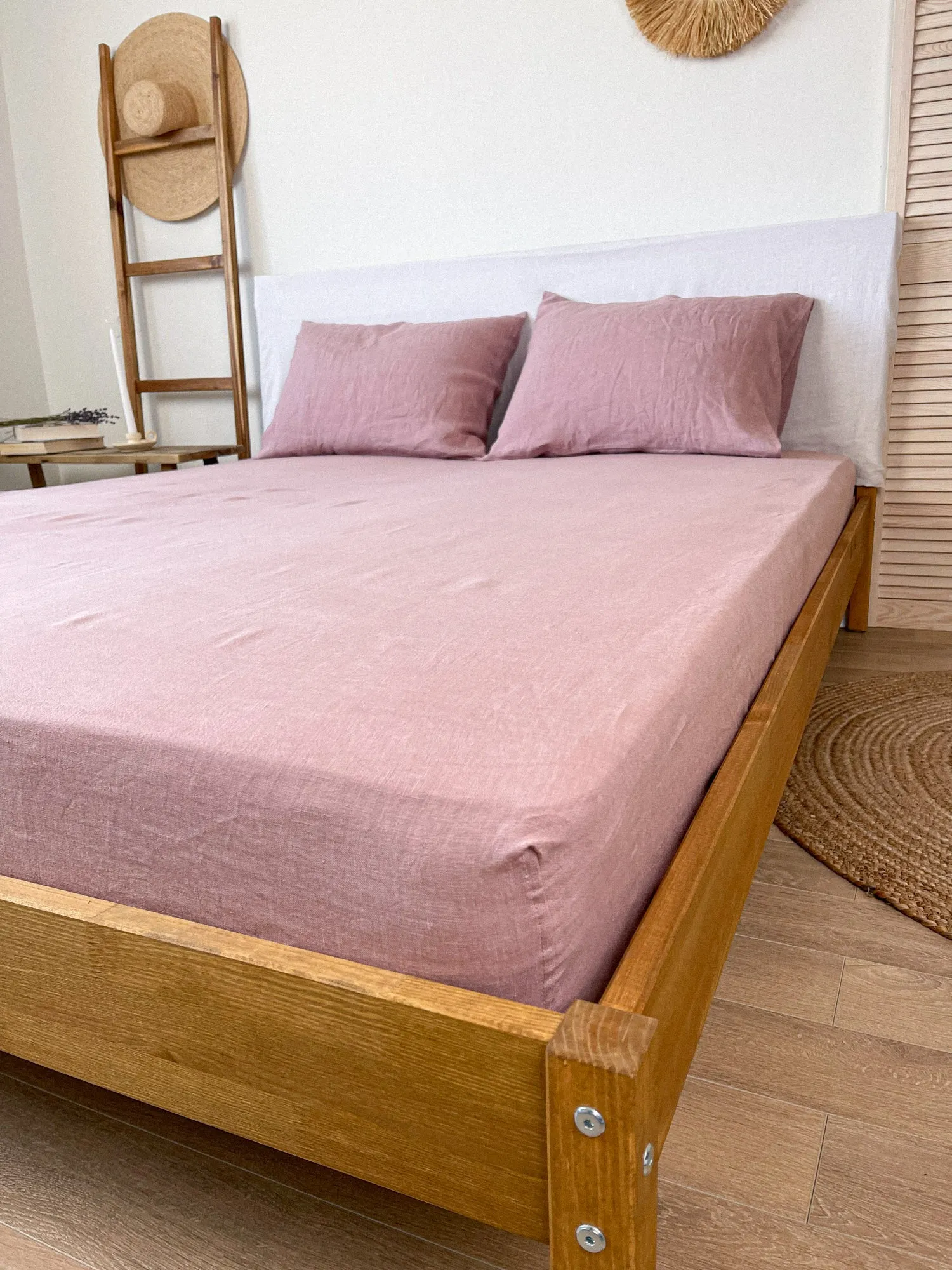 Dusty Pink Linen Fitted Sheet