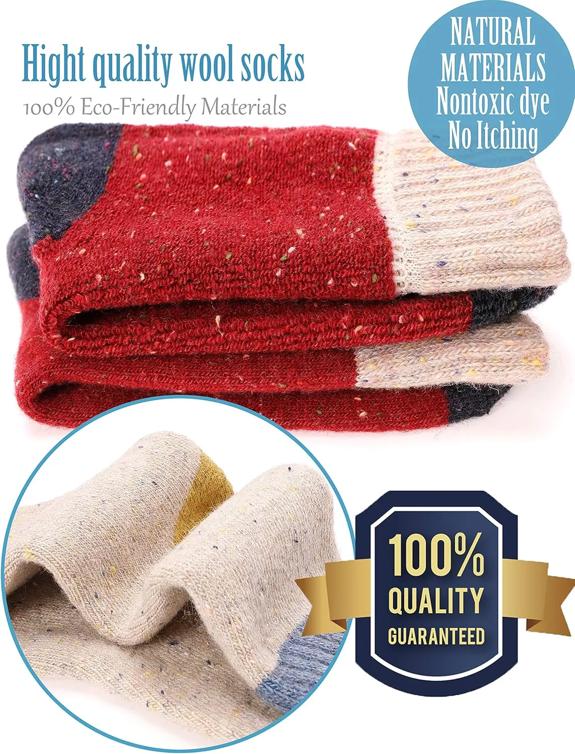 EBMORE 5 Pairs Women Merino Wool Socks Thermal Hiking Winter Warm Thick Cozy Cabin Crew Comfy Socks for Ladies