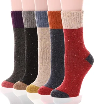 EBMORE 5 Pairs Women Merino Wool Socks Thermal Hiking Winter Warm Thick Cozy Cabin Crew Comfy Socks for Ladies