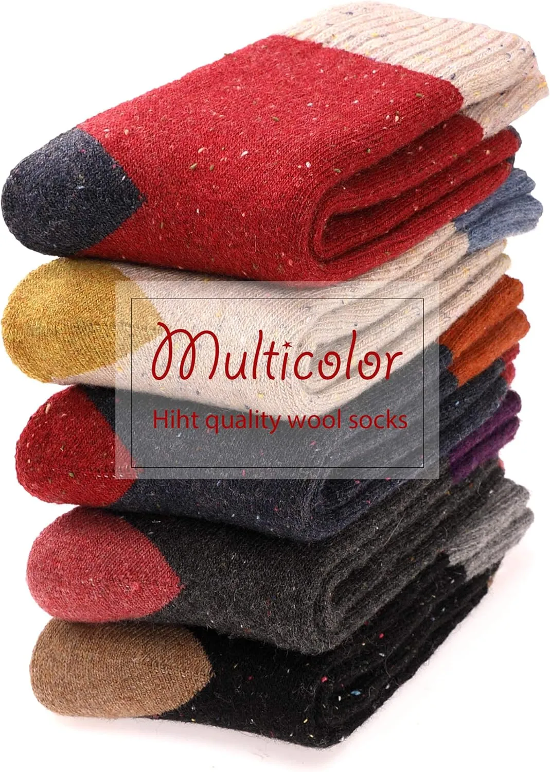 EBMORE 5 Pairs Women Merino Wool Socks Thermal Hiking Winter Warm Thick Cozy Cabin Crew Comfy Socks for Ladies