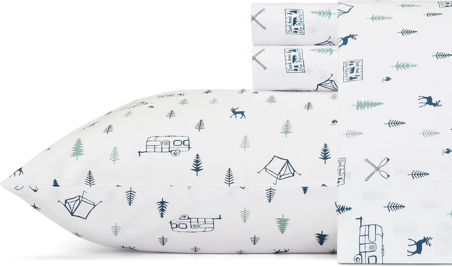 Eddie Bauer - Queen Sheets, Cotton Percale Bedding Set, Crisp & Cool Home Decor (Campout Dark Blue, Queen)