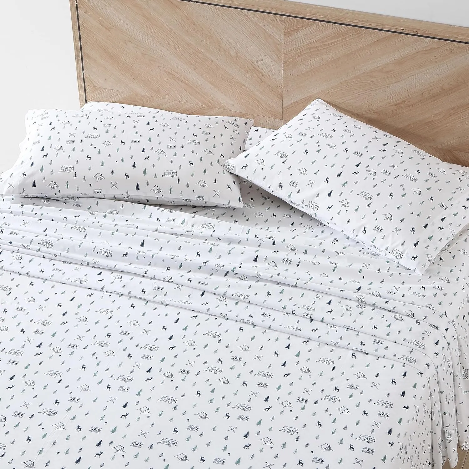 Eddie Bauer - Queen Sheets, Cotton Percale Bedding Set, Crisp & Cool Home Decor (Campout Dark Blue, Queen)