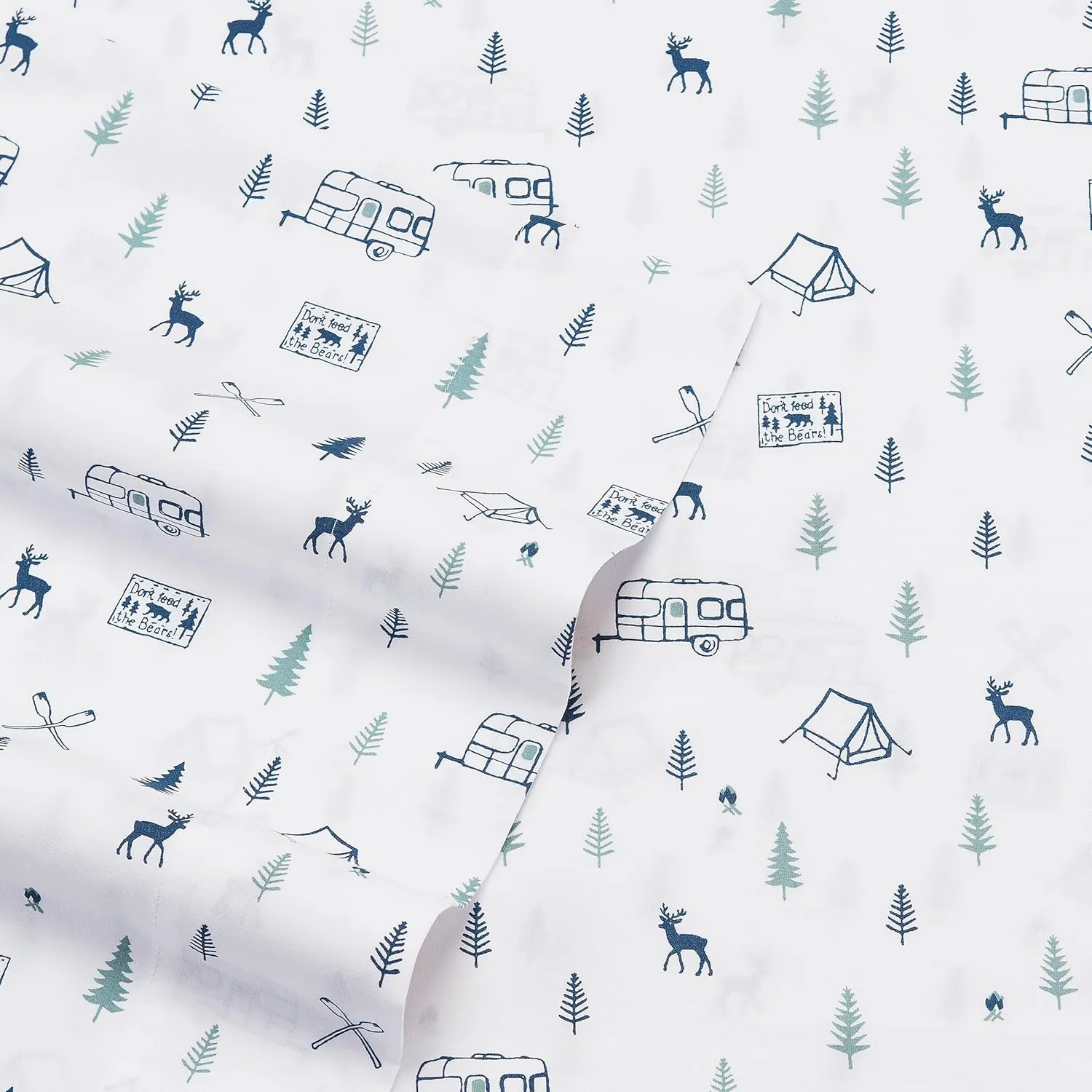 Eddie Bauer - Queen Sheets, Cotton Percale Bedding Set, Crisp & Cool Home Decor (Campout Dark Blue, Queen)