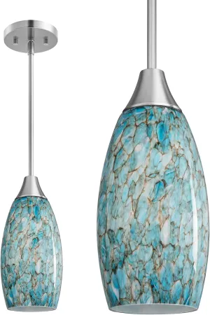 EDISHINE Pendant Light, Hand Blown Hanging Light Fixture, Adjustable Brushed Nickel Rods, Blue Glass Pendant Lighting for Kitchen Island, Sink, Bathroom, Dining Room