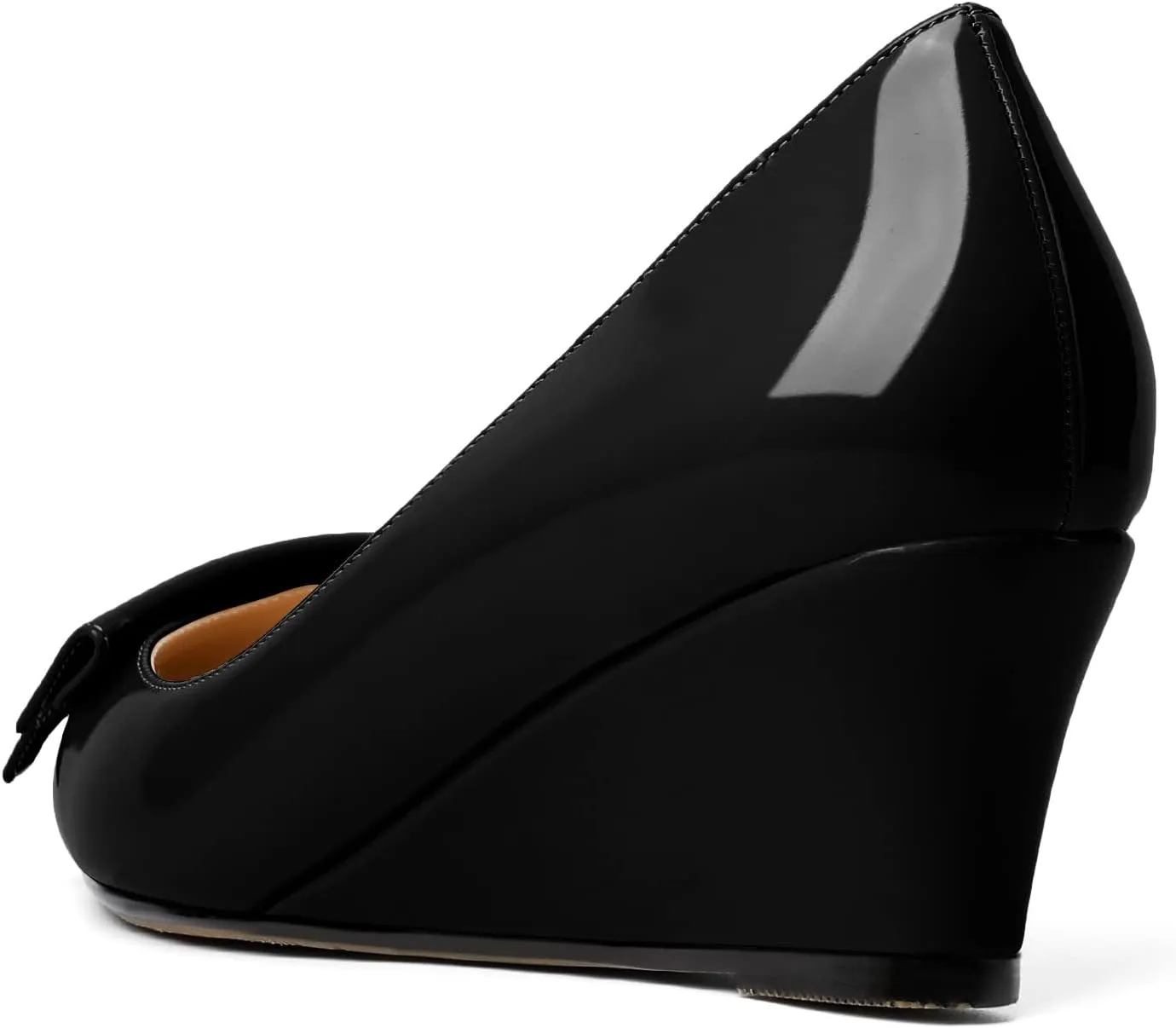 Eldof Low Wedge Heels for Women Pointed Toe Slip On Wedge Pumps with Bow 2 Inches Dress Shoes for Party Wedding Evening