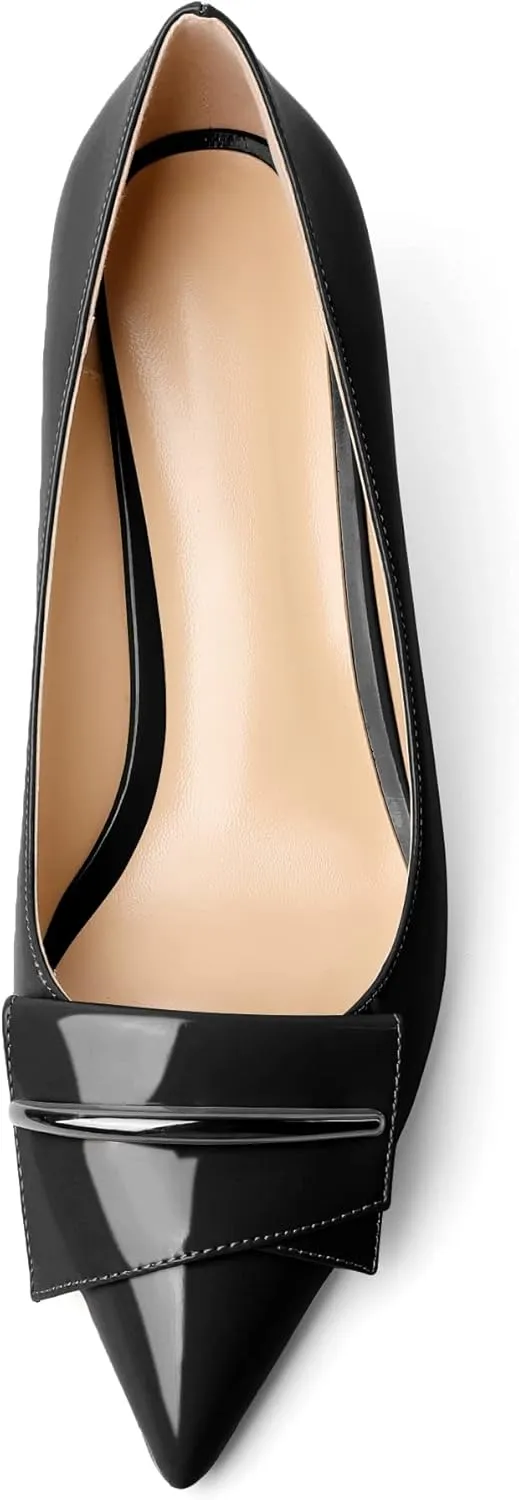 Eldof Low Wedge Heels for Women Pointed Toe Slip On Wedge Pumps with Bow 2 Inches Dress Shoes for Party Wedding Evening