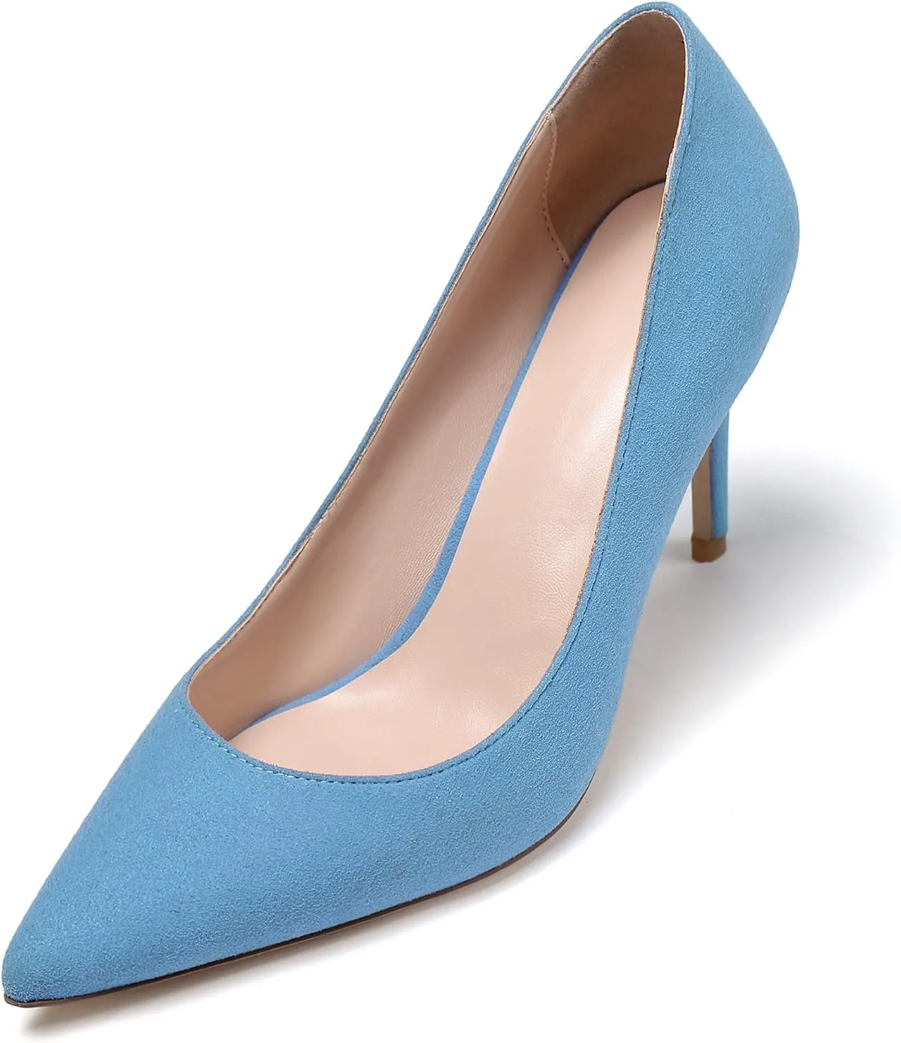 Eldof Women's High Heel Pumps Pointed Toe Suede Heels Slip on Comfort Pumps3.2 Inches for Dress Party Office