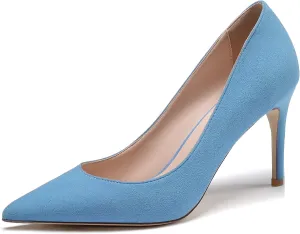 Eldof Women's High Heel Pumps Pointed Toe Suede Heels Slip on Comfort Pumps3.2 Inches for Dress Party Office