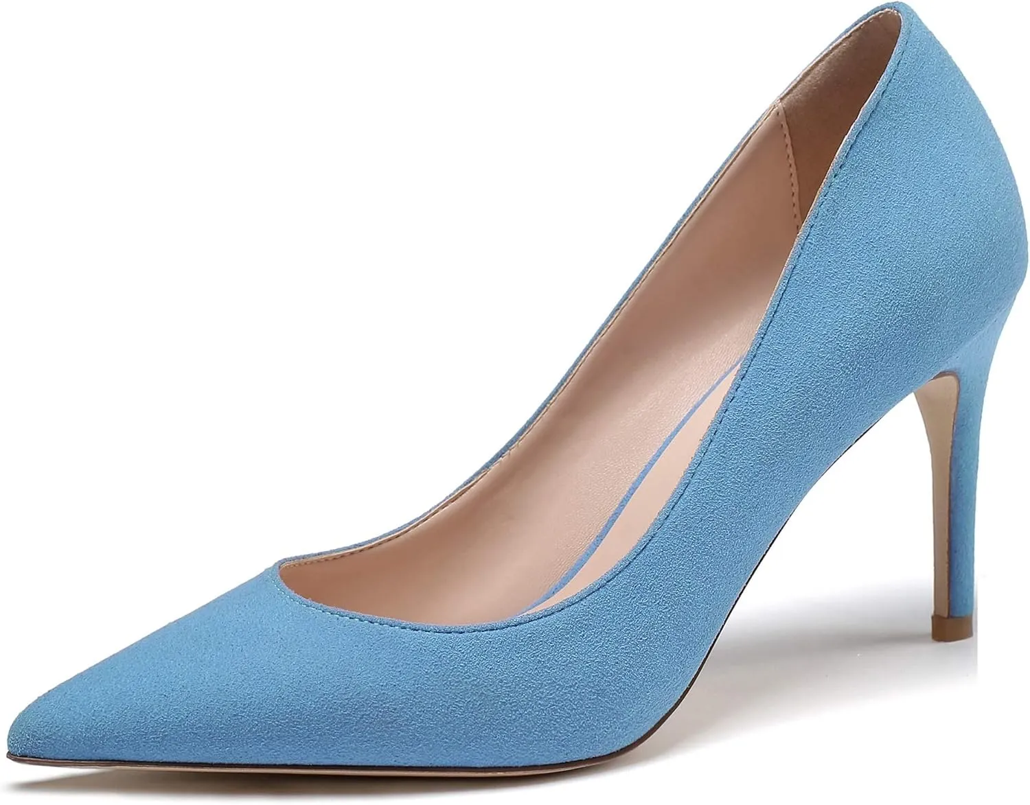 Eldof Women's High Heel Pumps Pointed Toe Suede Heels Slip on Comfort Pumps3.2 Inches for Dress Party Office