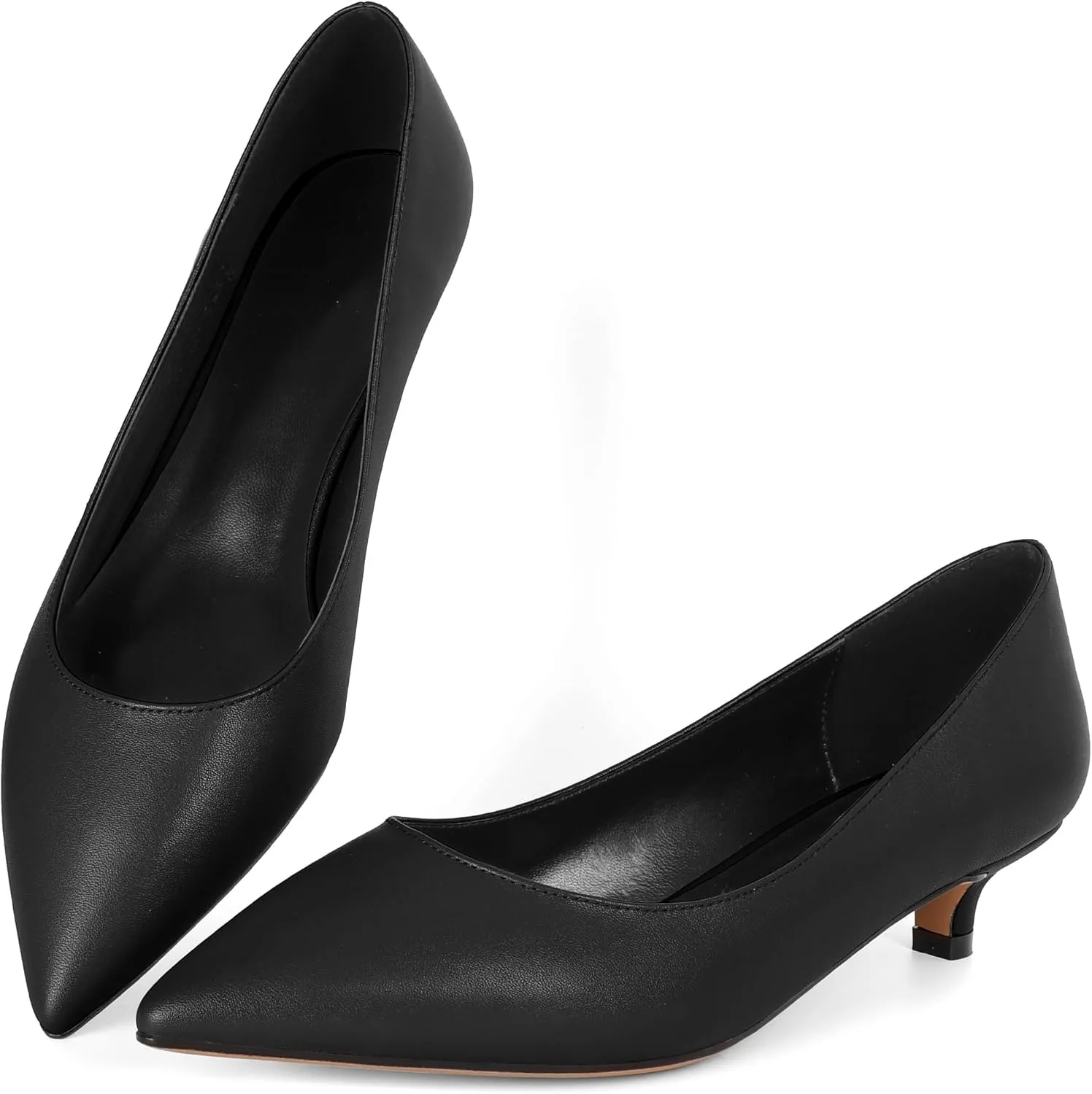 Eldof Women's Low Heel Pumps Pointed Toe Kitten Heels Slip on Comfort Pumps 1.4 Inches for Dress Party Office