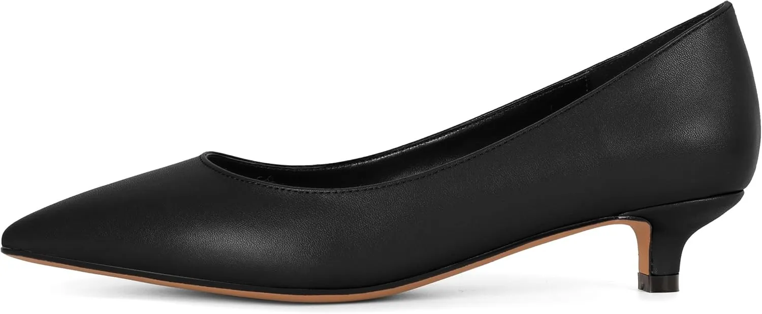 Eldof Women's Low Heel Pumps Pointed Toe Kitten Heels Slip on Comfort Pumps 1.4 Inches for Dress Party Office