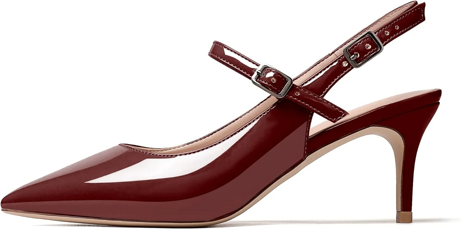 Eldof Women's Pointed Toe Slingback Pumps, Low Heel Ankle Strap Chic Sandals, Classy Kitten Heel 2.5" Heel for Office Dress