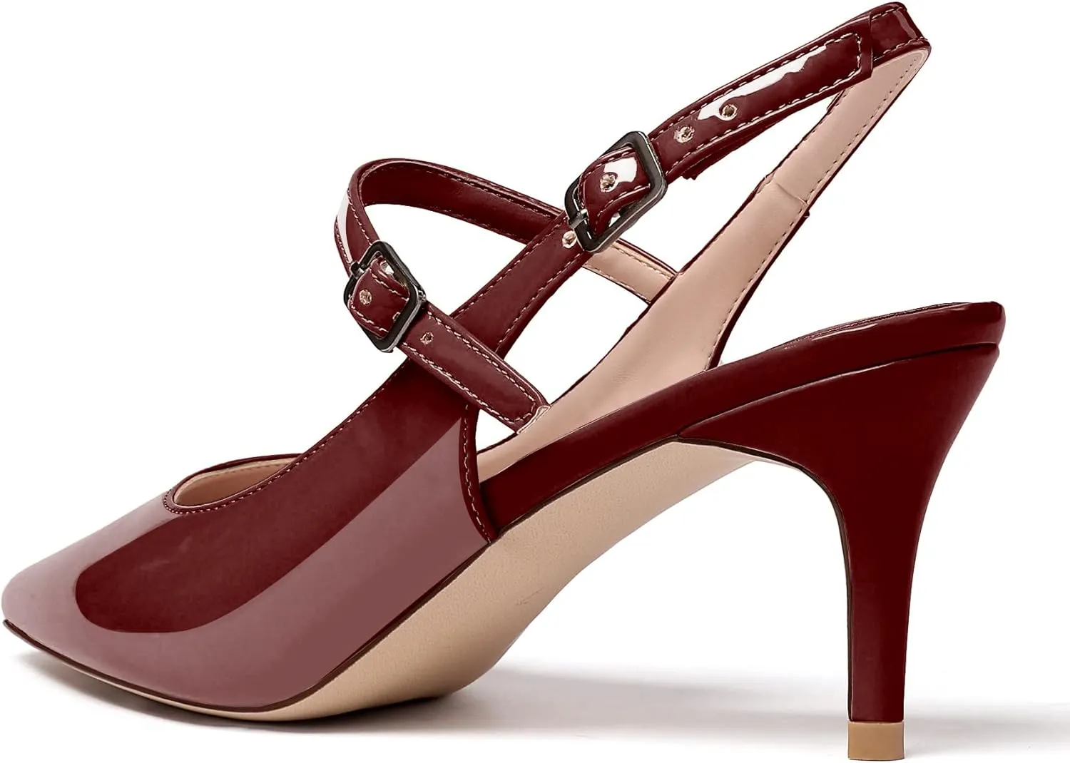Eldof Women's Pointed Toe Slingback Pumps, Low Heel Ankle Strap Chic Sandals, Classy Kitten Heel 2.5" Heel for Office Dress