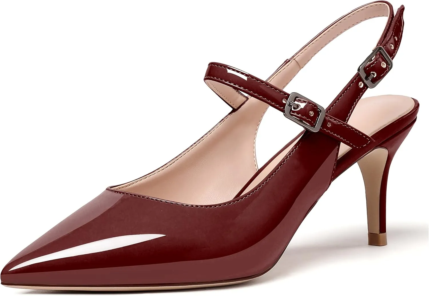 Eldof Women's Pointed Toe Slingback Pumps, Low Heel Ankle Strap Chic Sandals, Classy Kitten Heel 2.5" Heel for Office Dress