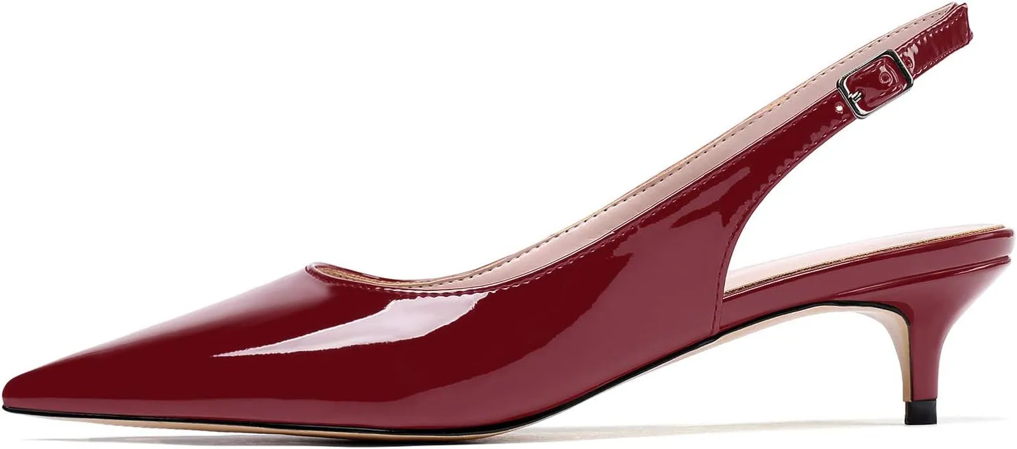Eldof Women's Slingback Kitten Heel Pumps, 1.4" Pointed Toe Office Low Heel Comfortable Pumps for Office