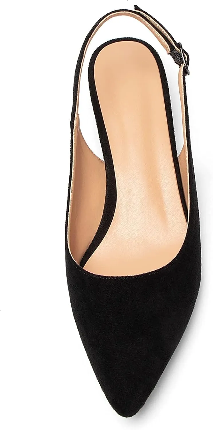 Eldof Women's Slingback Kitten Heel Pumps, 1.4" Pointed Toe Office Low Heel Comfortable Pumps for Office
