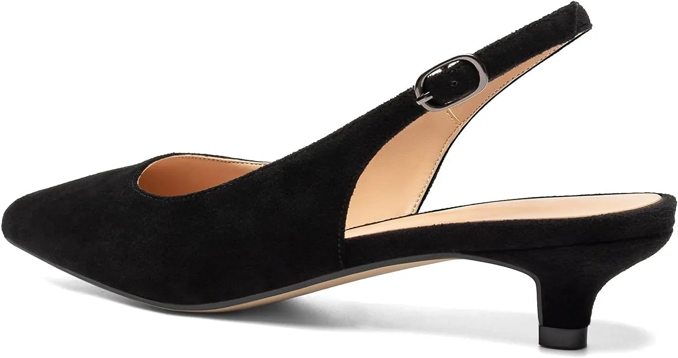 Eldof Women's Slingback Kitten Heel Pumps, 1.4" Pointed Toe Office Low Heel Comfortable Pumps for Office