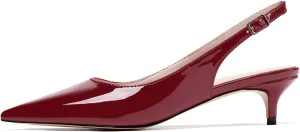 Eldof Women's Slingback Kitten Heel Pumps, 1.4" Pointed Toe Office Low Heel Comfortable Pumps for Office