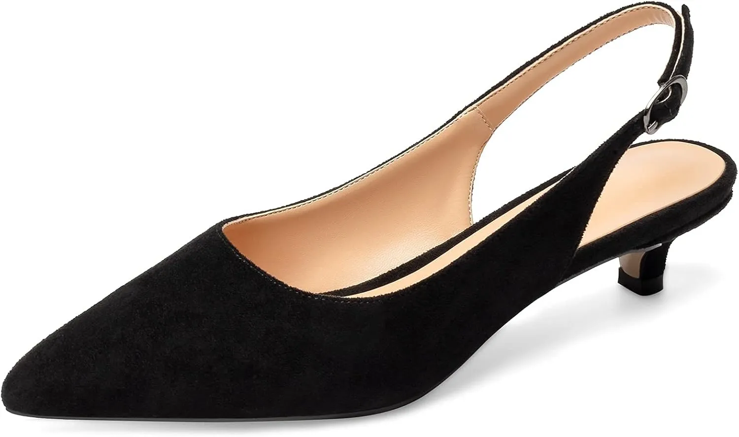 Eldof Women's Slingback Kitten Heel Pumps, 1.4" Pointed Toe Office Low Heel Comfortable Pumps for Office
