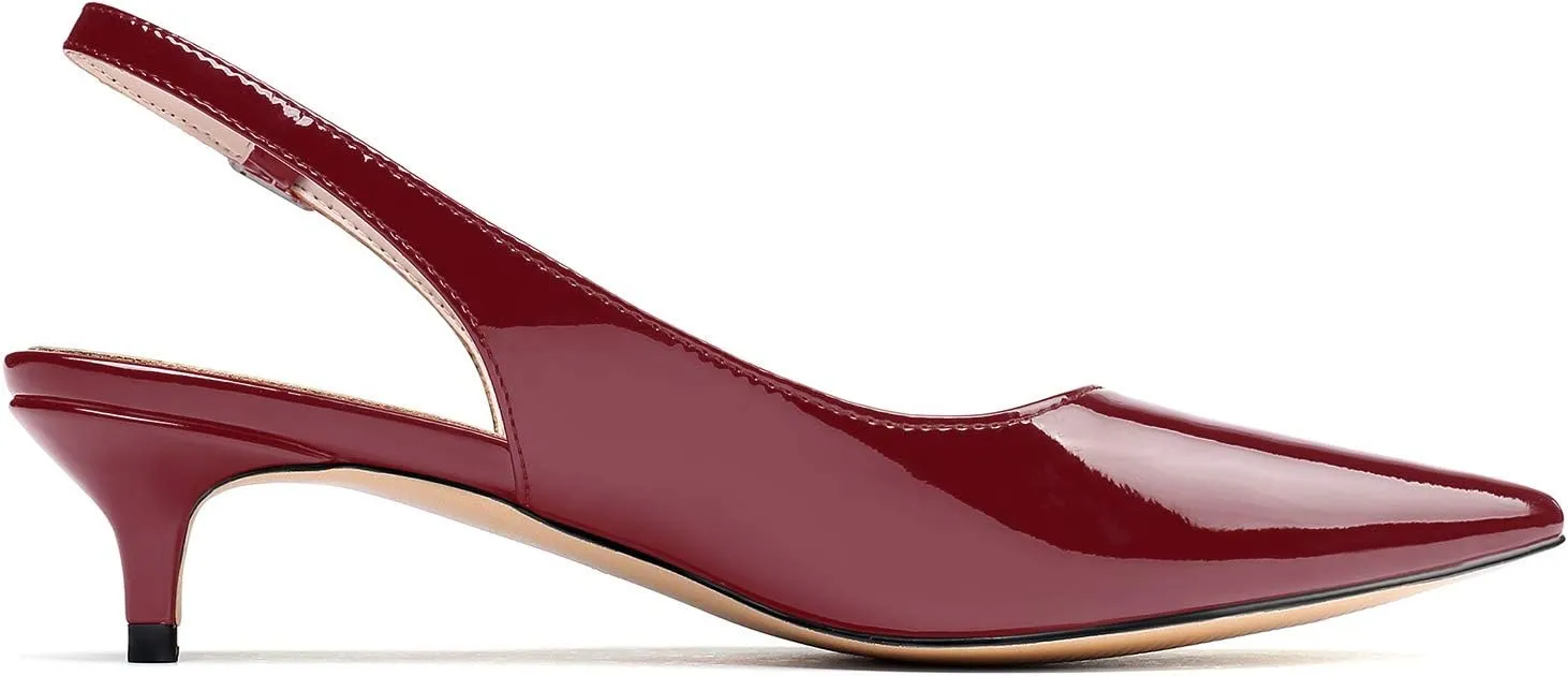 Eldof Women's Slingback Kitten Heel Pumps, 1.4" Pointed Toe Office Low Heel Comfortable Pumps for Office