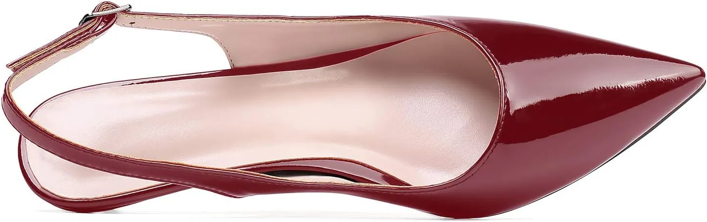 Eldof Women's Slingback Kitten Heel Pumps, 1.4" Pointed Toe Office Low Heel Comfortable Pumps for Office