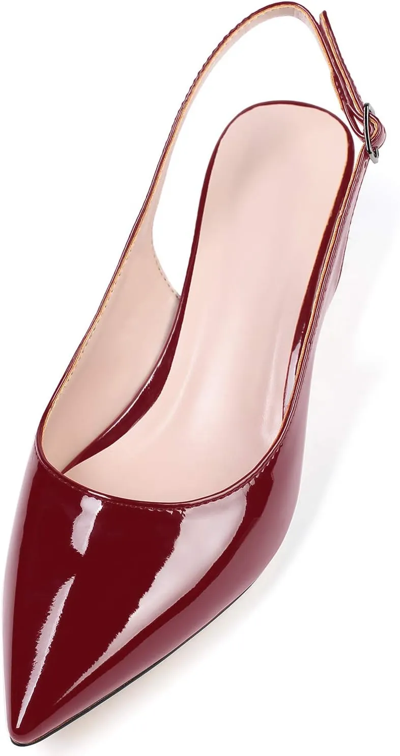 Eldof Women's Slingback Kitten Heel Pumps, 1.4" Pointed Toe Office Low Heel Comfortable Pumps for Office
