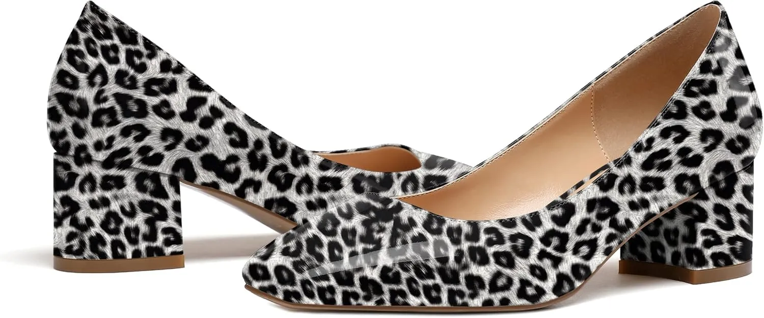 Eldof Women's Square Toe Mid Chunky Block Heel 2 Inch Pumps Slip On Elegant Block Heel Dress Shoes